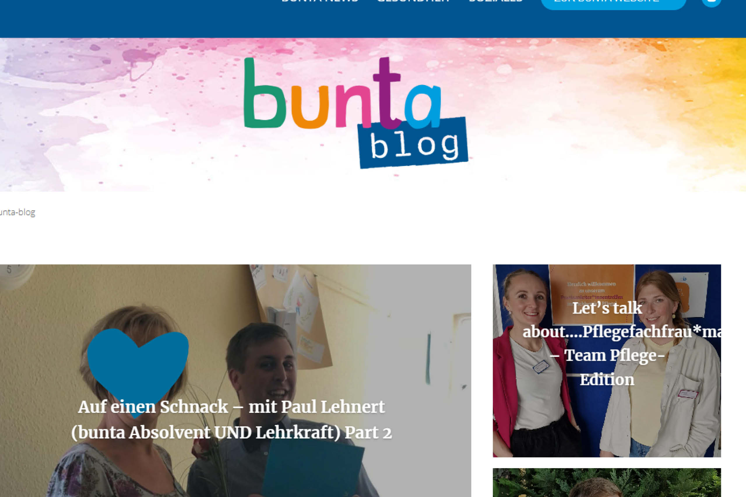 Ein Screenshot von der Startseite des bunta Blogs.